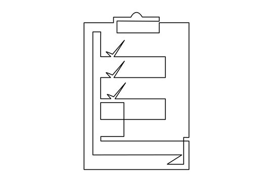 Clipboard with checklist continuous one line drawing and minimalist style