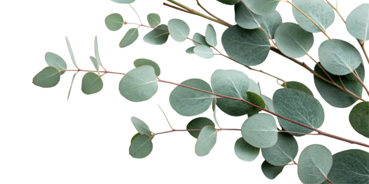 Eucalyptus branch with round green leaves, natural foliage, botanical element, serene and calming composition, isolated on transparency background - Powered by Adobe
