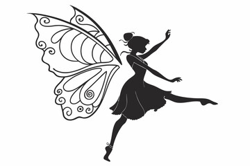 PNG Silhouette dancing fairy white background.