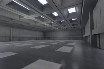 Empty concrete display.The backdrop for exhibition ,booth,product. Wall for the conference.background Sunshine natural shadow for entertainment,showroom,event. 3d Background for mock up.3d render.