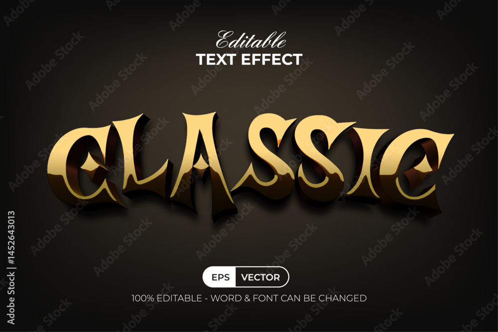 Aufkleber classic text effect gold shiny 3d style. editable text effect.