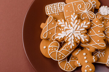 Christmas winter gingerbread, holiday biscuits on monochrome background