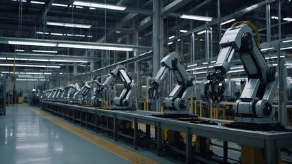 Advanced Robotic Arm Assembling Components in a High-Tech Factory