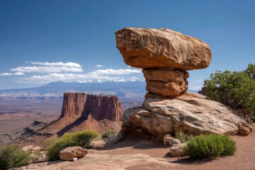 Balanced Rock Formation in Utah Desert Landscape