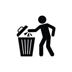 Simple icon of a person discarding waste into a trash can.