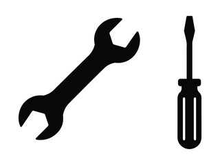 Wrench and screwdriver silhouette vector on white background