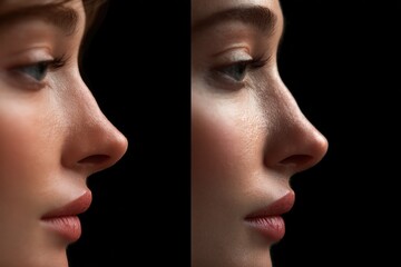 Obraz premium Close-up Profile of a Woman's Face, Before and After Beauty Treatment