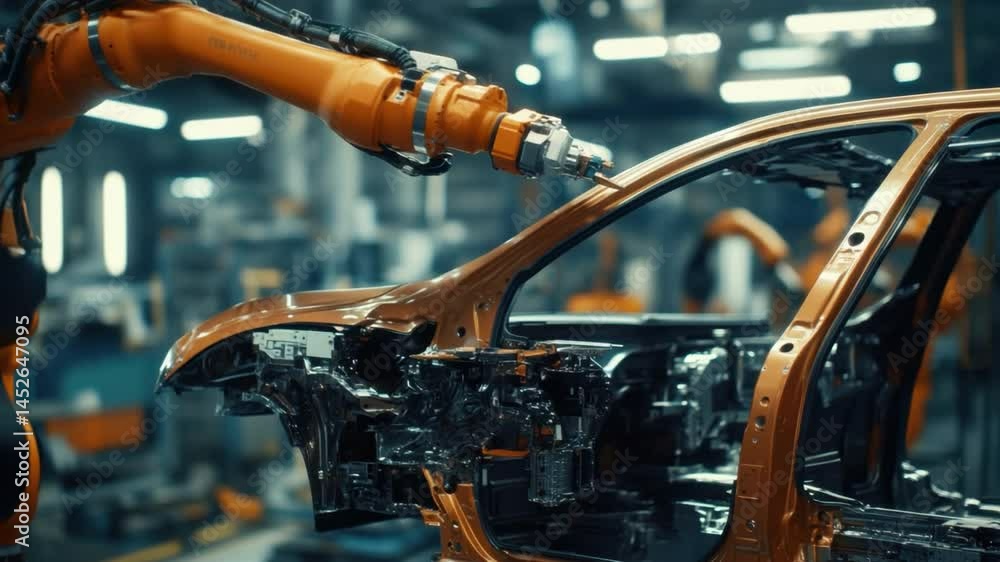 Poster advanced robotics in modern automotive manufacturing with automated assembly line process and precis