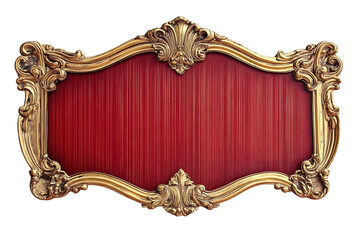 a circus rectangular sign red and gold, blank sign. isolated on white transparent background