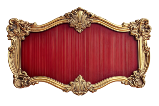 a circus rectangular sign red and gold, blank sign. isolated on white transparent background