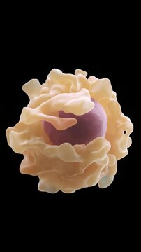 Isolated illustration of a human eosinophil cell with a bilobed nucleus and cytoplasmic granules against a black background