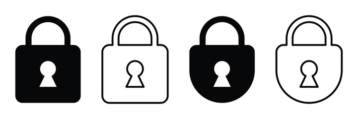 Lock and Unlock Icons Set – Security, Privacy, and Padlock Symbols for Web and App Design.