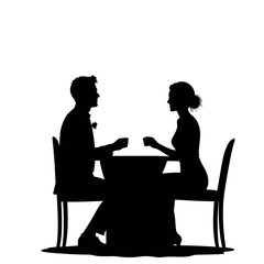 Couple silhouette dining, romantic date, black and white, for websites