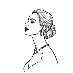 Woman's profile, elegant line art, monochrome, for branding