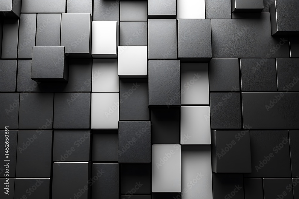 Poster abstract black and white cubes background modern geometric design elegant wall of 3d blocks minimali