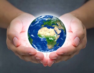 Hands gently cradling a glowing Earth, symbolizing environmental protection and global care.