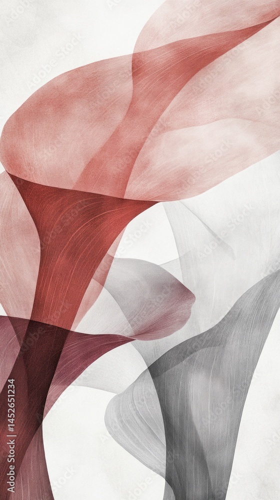 Poster two calla lilies have delicate petals, one dark red and the other light gray, gracefully intertwinin