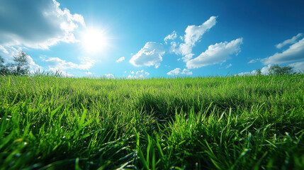Obraz premium clean background image of agriculture field under blue sky for presentation