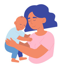 Loving Young Mother Embraces Her Little Son Scene.