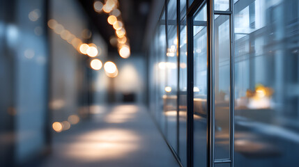 Dynamic office space with blurred background and doorway modern workspace professional environment
