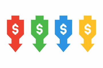 set of Dollar decrease  icon silhouette vector illustration