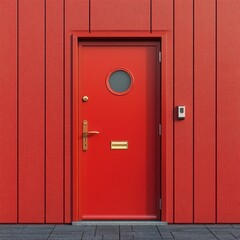 Fototapeta premium Crimson portal: A minimalist doorway featuring warm tones and geometric design
