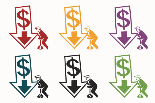 set of Dollar decrease silhouette vector illustration