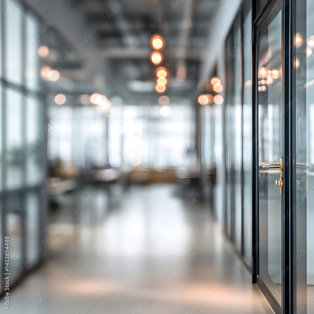 Poster dynamic office setting with blurred background and doorway modern workspace professional environment