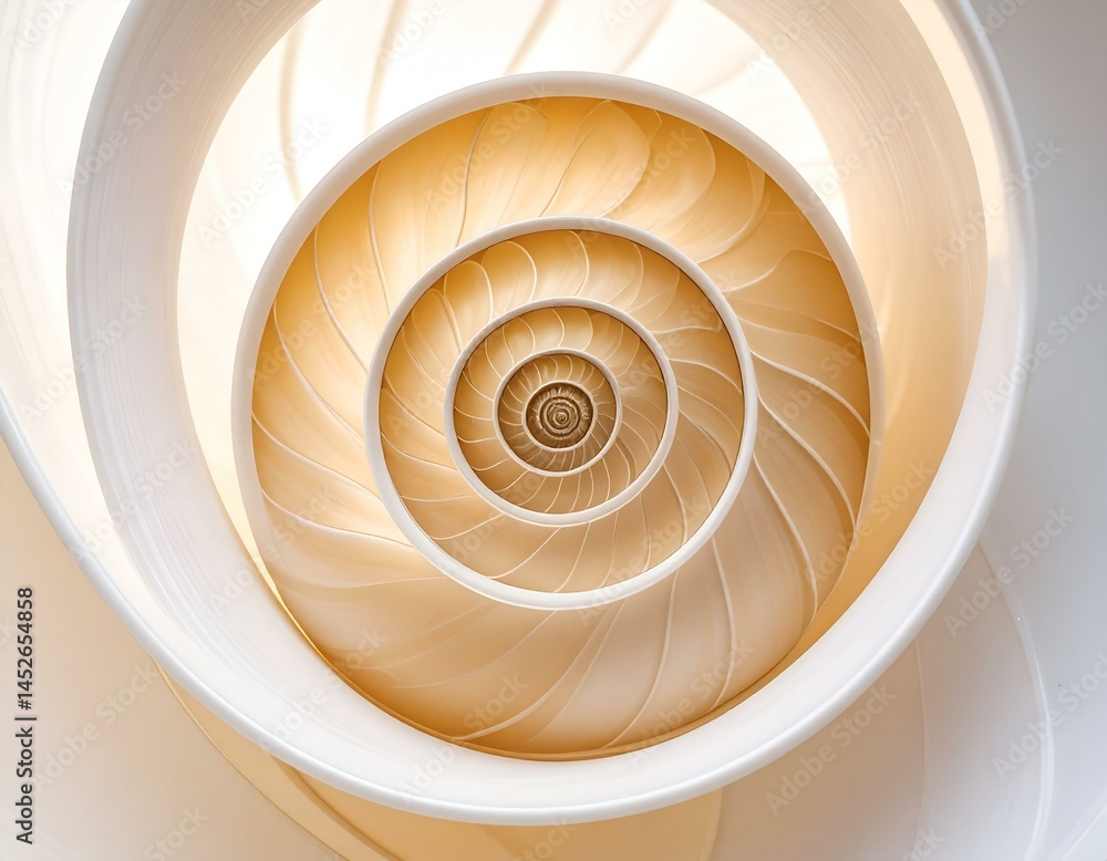 Aufkleber abstract image of a nautilus shell, showcasing its intricate spiral pattern and creamy beige and whi