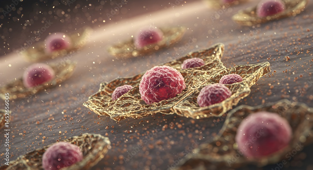 Poster microscopic view of cells exploring cellular structures and interactions at a nanoscale level