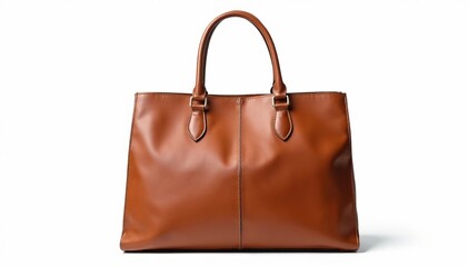 Fototapeta premium Brown leather tote bag, isolated on white background, brown bag, shopping bag, travel bag
