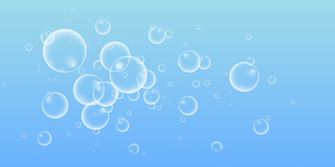 Set of colorful soap bubbles for design creation. Isolated, transparent, realistic soap bubbles on transparent background.