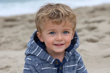 Boy with Blonde Hair Smiling at the Beach
