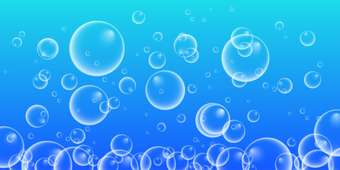 Set of colorful soap bubbles for design creation. Isolated, transparent, realistic soap bubbles on transparent background.