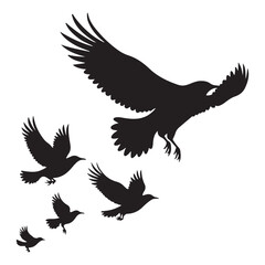 Obraz premium Vector set of flying birds. Usually stylized or realistic silhouettes of birds flying in the air. vector illustration eps 10
