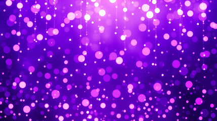 Abstract bright purple shimmer glowing round falling particles vector background. Scatter shine tinsel light explosion effect. Sparkle violet dots. Celebration, holidays and party illustration