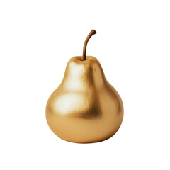 A golden pear with a smooth surface, centered on a clean background. The pear has a natural curve and stem