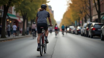 Fototapeta premium Bicycle Ride on Urban Street, World Bicycle Day, City Cycling
