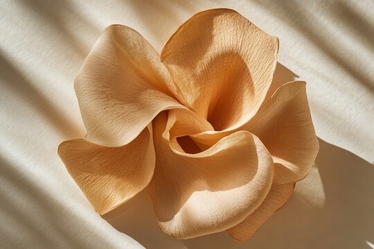 A minimalistic arrangement of twisted dried peony roots in soft, warm tones on a textured background