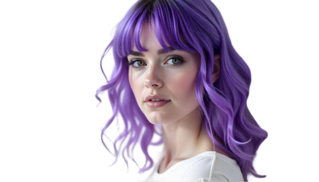 purple, brown, black, yleow, green, blue wigs on transparent background, PNG.