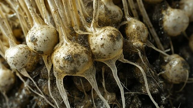 Botanical Wonders: Macro photograph reveals a captivating cluster of botanical bulbs, showcasing intricate textures and natural beauty. 