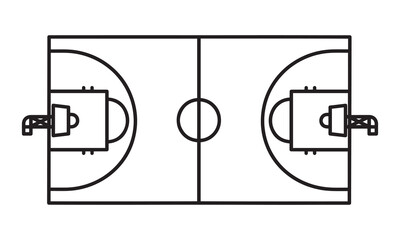 Basketball Court Diagram in Line Art Style