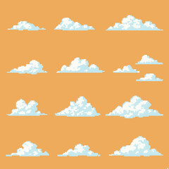 pixel art landscape cloud set