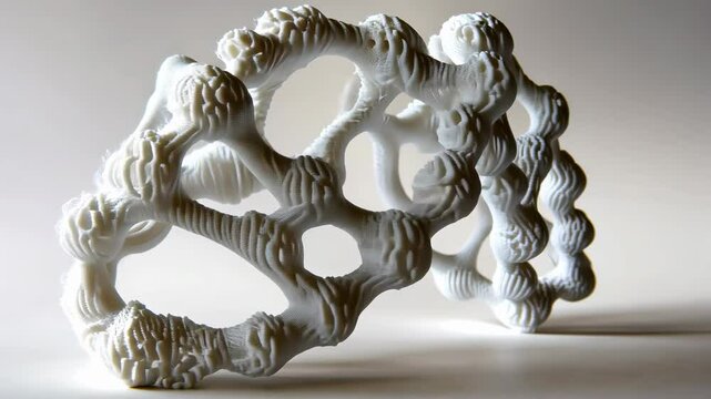 A morphing arched organic-shaped 3d-printed structure composed of repeating spherical modules with a white matte finish.