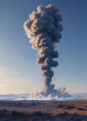 Immense smoke column dominates a serene, expansive landscape under a brilliant blue sky ,  forest,  picture,  design