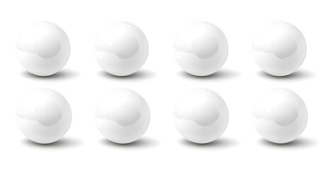 Eight Glossy White Spheres, Isolated on White Background