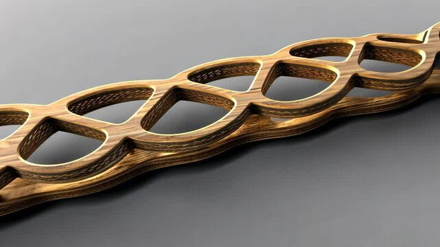 Elongated 3D-printed structure with organic cutout patterns and smooth matte finish.