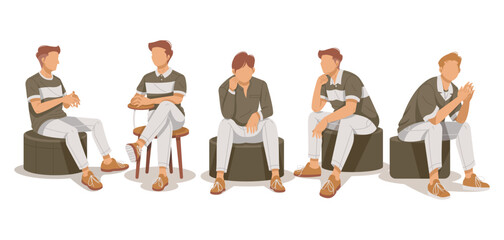 Set of Man sit posing Illustration Flat Design