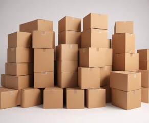 Several empty brown cardboard boxes isolated on white , reduce, sustainable, recycle