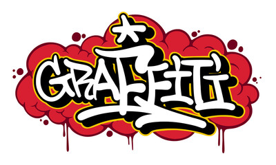 Vibrant graffiti text art with bold, colorful letters on a clean white background. Eye-catching street style perfect for urban designs, posters, and digital art.